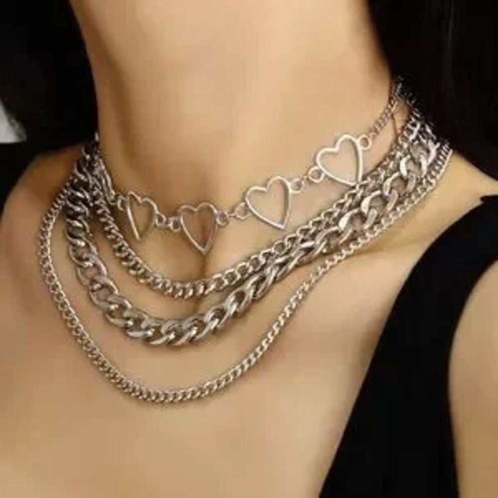 Vintage Heart-shape Multilevel Chain Pendant Necklace